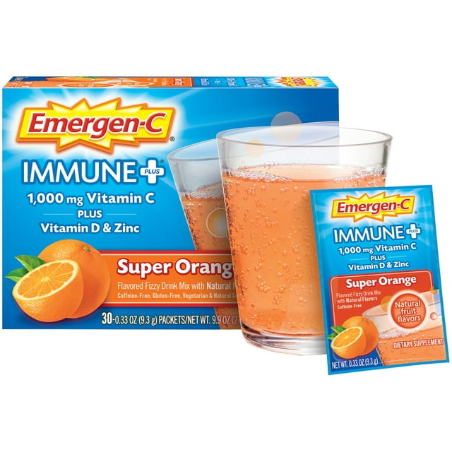 Emergen C Immune Plus Super Orange Fizzy Drink Mix, 0.3 Ounce - 30 per case.