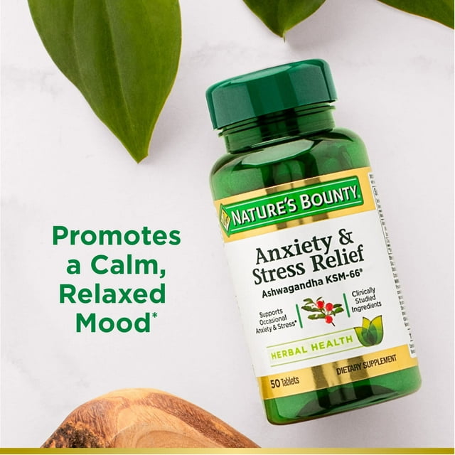 Nature’s Bounty Anxiety & Stress Relief  Supplement, Ashwagandha KSM 66 , 50 Ct