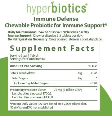 Hyperbiotics Immune Defense Vegan Chewable Tablets | 60 count