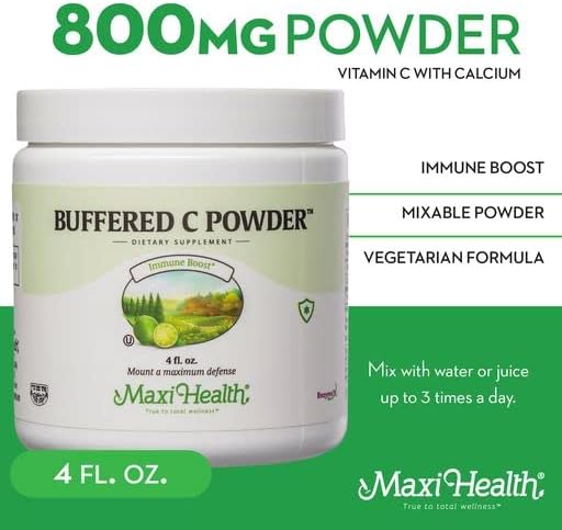 Maxi Health Buffered Vitamin C Powder - High Potency - 800 mg -4 oz