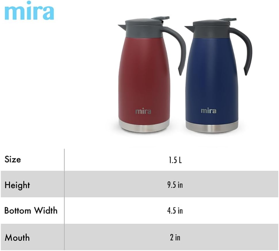 MIRA Stainless Steel Thermal Coffee Carafe Server, Tea, Water, and Coffee Dispenser, 1.5 Liter / 50oz, Admiral Blue