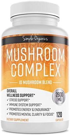 Mushroom Complex, 10 Mushroom Blend for Energy and Immune Support, 2600mg- 120 Vegan Capsules