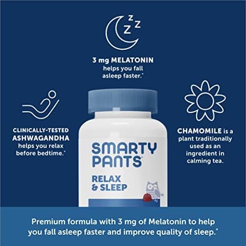 SmartyPants Relax and Sleep Gummies with Melatonin, Ashwagandha, and Chamomile, Natural Sleep Aid, Gluten 42 gummies