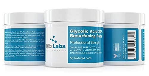 QRxLabs Glycolic Acid 20% Resurfacing Pads for Face & Body with Vitamins