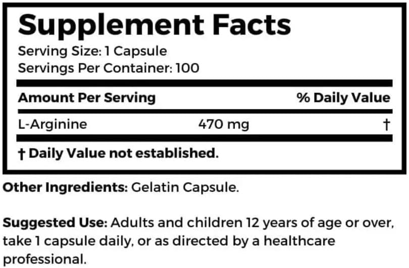 Dr. Clark Arginine, 500mg, 100 Gelatin Gelatin Capsules