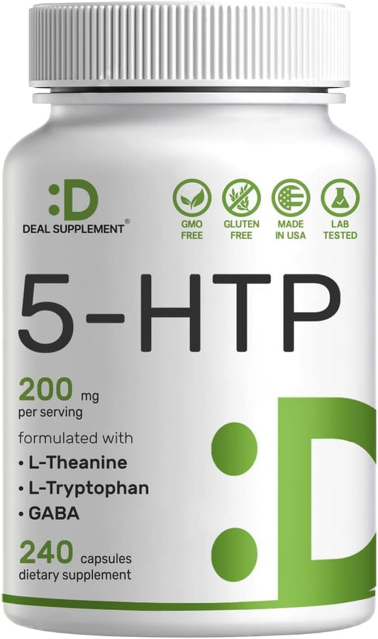 5-HTP 200mg Plus L-Theanine 200mg, GABA & L-Tryptophan, 240 Capsules