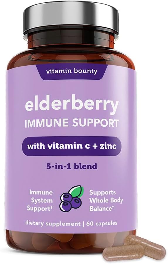 Vitamin Bounty Elderberry Organic Elderberry Capsules for Adults  60 Capsule