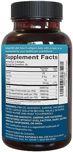 Viva Naturals Triple Strength Omega 3 Fish Oil Supplement - 2200 mg Wild Caught and Suplment 90 count