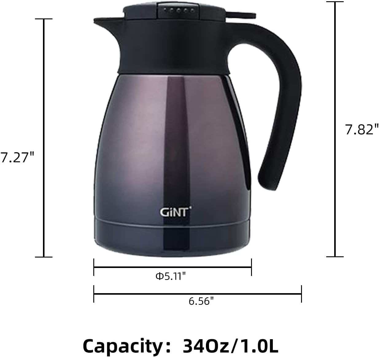 GiNT 1L / 34Oz Thermal Coffee Carafe, Insulated Stainless Steel Coffee Carafes for Keeping Hot Purple