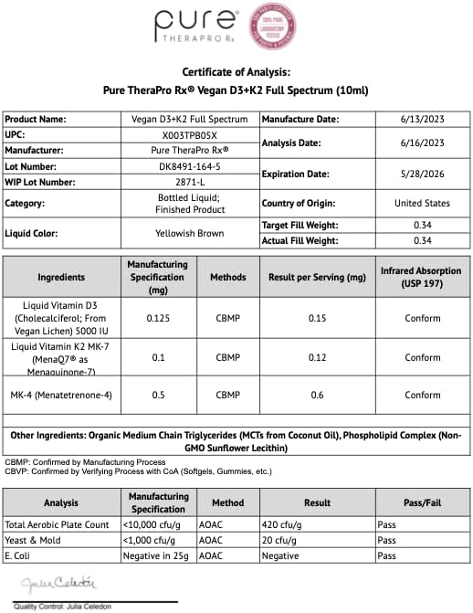 Pure Therapro Rx Vegan D3 + K2 Organic