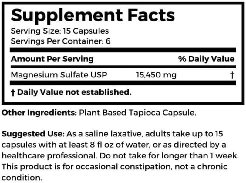 Magnesium SULFATE (Epsom Salt); Vegetarian, 1030 MG 100 Tapioca CAPS