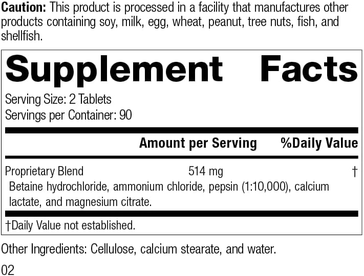 Standard Process Betaine Hydrochloride -180 Tablets