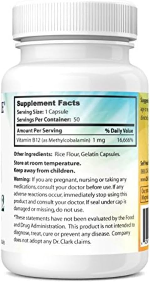 Dr. Clark Vitamin B12 Supplement, 1mg, 50 Gelatin Capsules