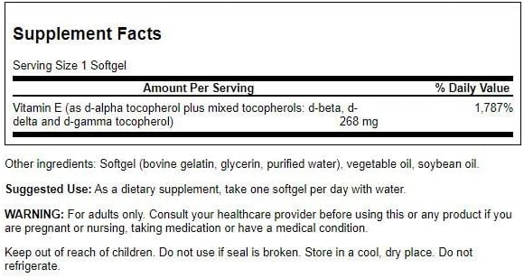 Swanson Vitamin E Mixed Tocopherols 400, 250 Softgels