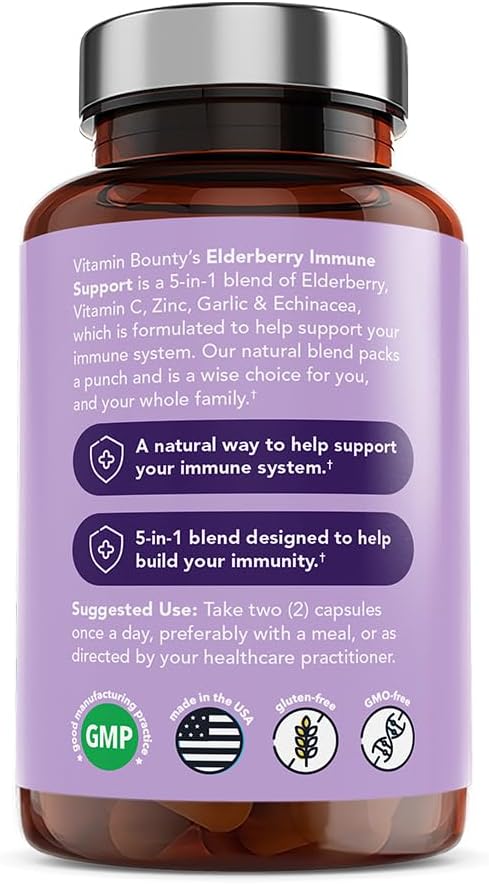 Vitamin Bounty Elderberry Organic Elderberry Capsules for Adults  60 Capsule