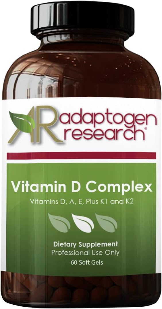 Adaptogen Research  Vitamin D Complex with Vitamin A, E , K1 + K2  Fat Soluble Vitamins Blend - 60 Softgels |