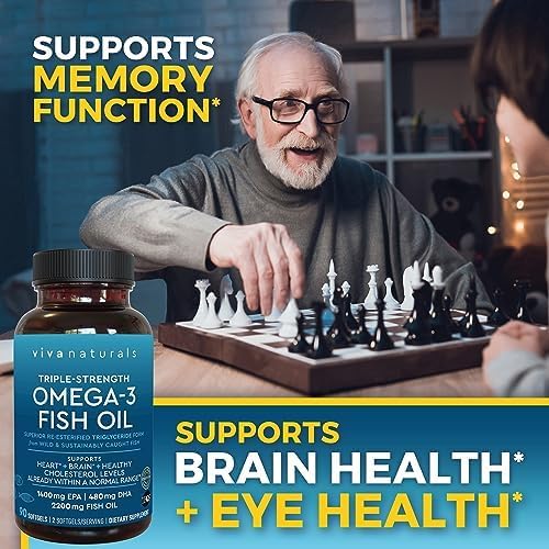 Viva Naturals Triple Strength Omega 3 Fish Oil Supplement - 2200 mg Wild Caught and Suplment 90 count