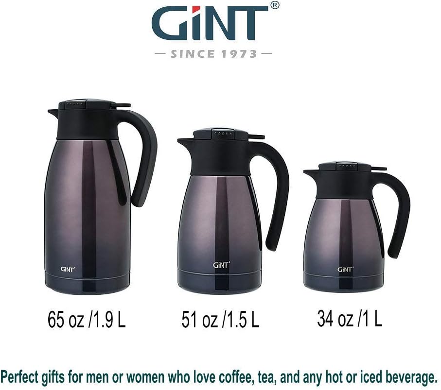 GiNT 1L / 34Oz Thermal Coffee Carafe, Insulated Stainless Steel Coffee Carafes for Keeping Hot Purple