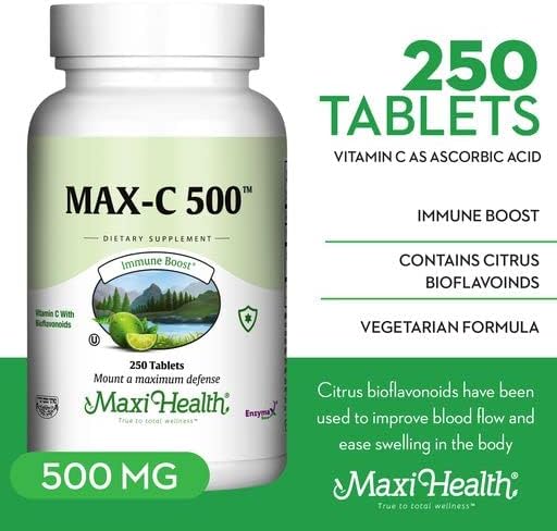 Maxi Health MAX C 500 mg - Vitamin C - with Lemon Bioflavonoids Complex - 250 Tablets