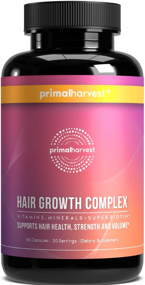 Hair Growth Vitamins by Primal Harvest, Hair Growth for Women & Men - 60 capsules