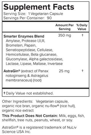 Smarter Nutrition Enzymes - Daily Digestive Aids with 16 Different Natural 90 Capsules