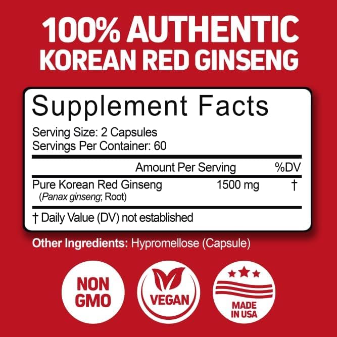 Herbtonics Korean Red Panax Ginseng 1500mg - 120 count