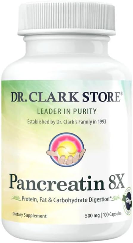 Dr. Clark Pancreatin 8X Enzyme Supplement 500mg -  100 Gelatin Capsules