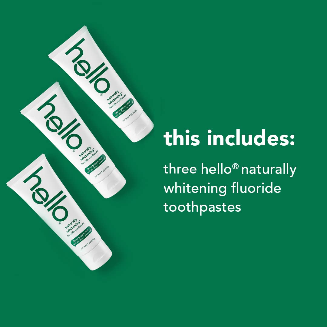 Hello Naturally Whitening Fluoride Toothpaste, Natural Peppermint Flavor 3 Pack