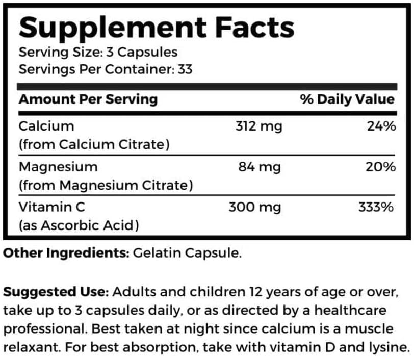 Dr Clark Store Calcium, Magnesium & Vitamin C Supplement, 232mg, 100 Capsules, Supports Bone & Muscle Health