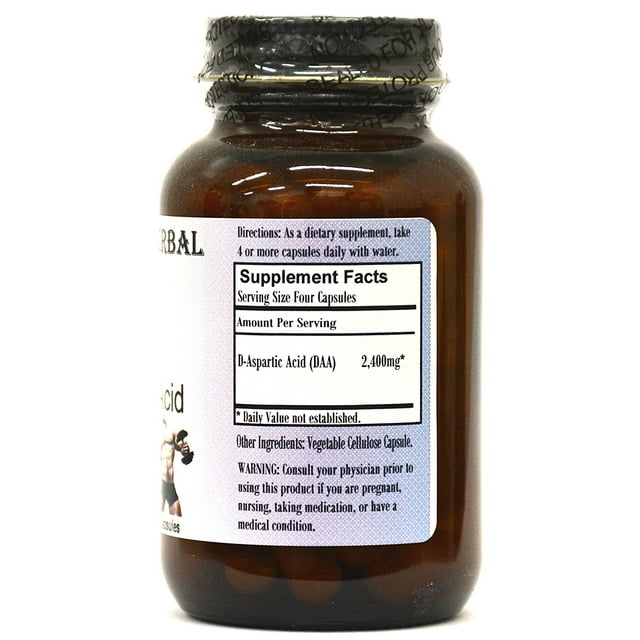 D-Aspartic Acid - DAA - 60 600mg VegiCaps - Stearate Free, Bottled in Glass