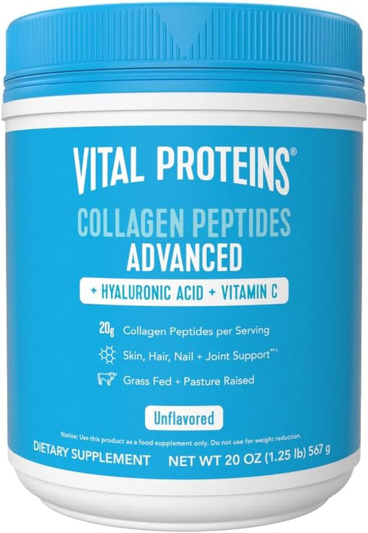 Vital Proteins Collagen Peptides Powder with Hyaluronic Acid and Vitamin C, Unflavored, 20 oz