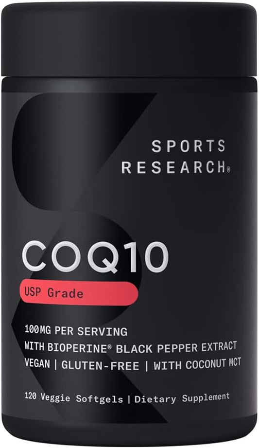 Sports Research CoQ10 Enhanced w/Coconut Oil & Bioperine 120 Veggie Softgels