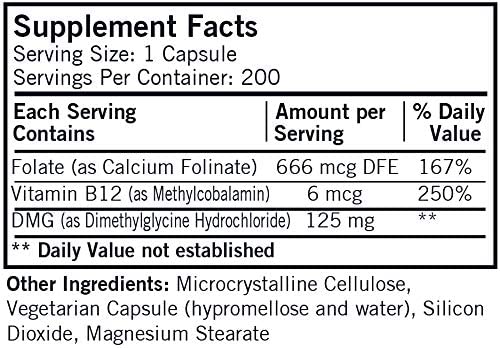 Kirkman DMG 125 mg with Folate and Methyl B12 200 Capsules