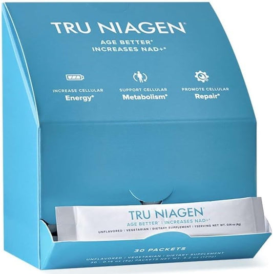 TRU NIAGEN Multi Award Winning Patented NAD+ Boosting Supplement Nicotinamide Riboside Powder NR for On-The-Go. Cellular Energy, Repair, Healthy Aging - 30ct/300mg - Good Source of Fiber