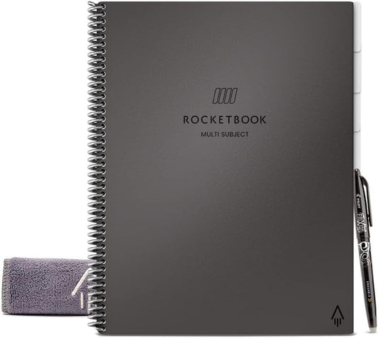 Rocketbook Multi-Subject Smart Notebook  Lined Reusable Notebook with 1 Pilot Frixion Pen & 1 Microfiber Cloth | Gray, Letter Size (8.5" x 11")