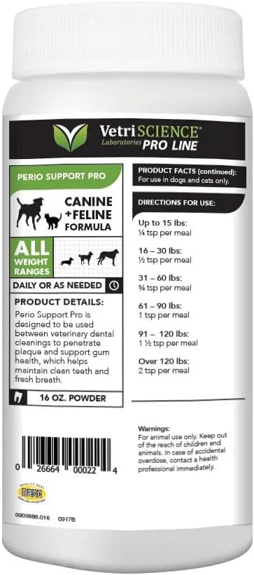 VETRISCIENCE Pro Perio Support Pro Dental Powder - Dogs + Cats, 16 oz