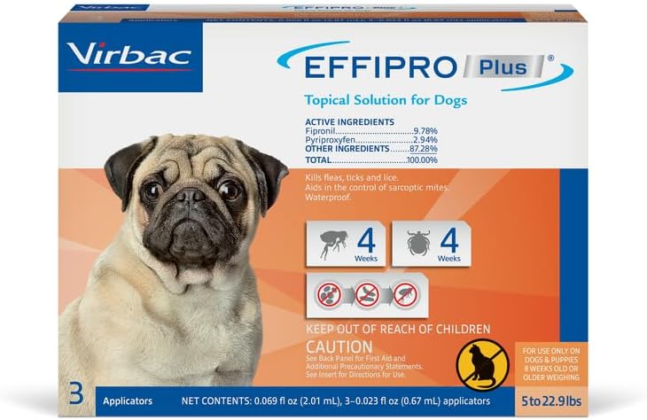 Virbac Effipro Plus Topical Solution for Dogs - for Small Dogs (5-22.9lbs), 3 Doses, Waterproof Topical Prevention