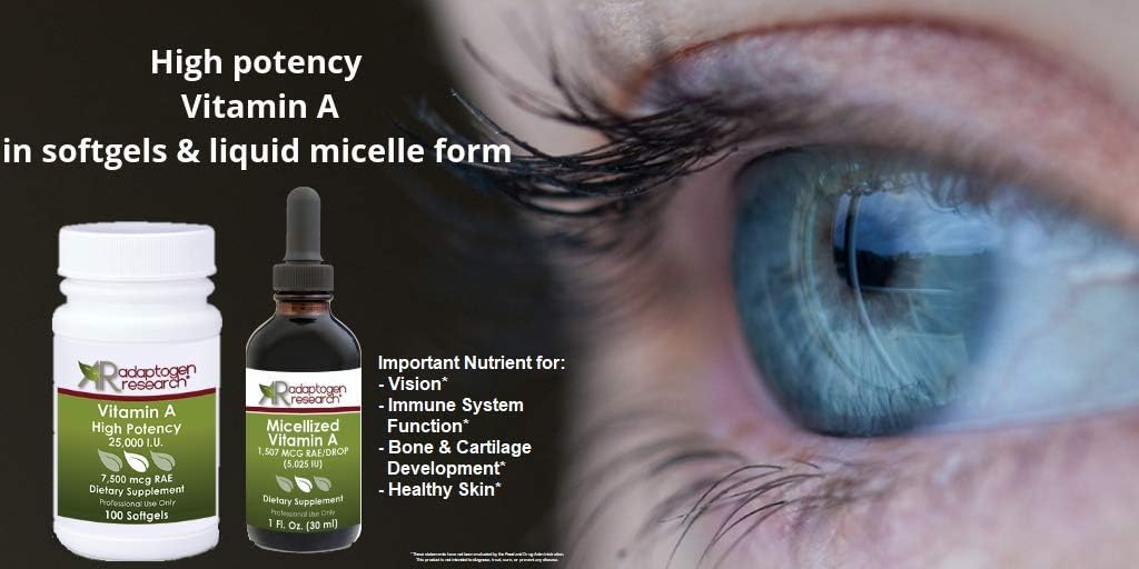 Vitamin A High Potency 25,000 IU Per Softgel  Pure Vitamin A  Supports Vision - 100 Softgels