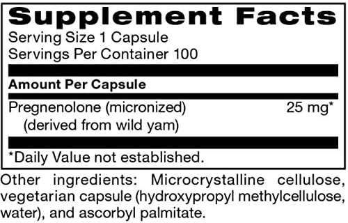 Pregnenolone 25mg Micronized-  100 Vegetarian Capsules