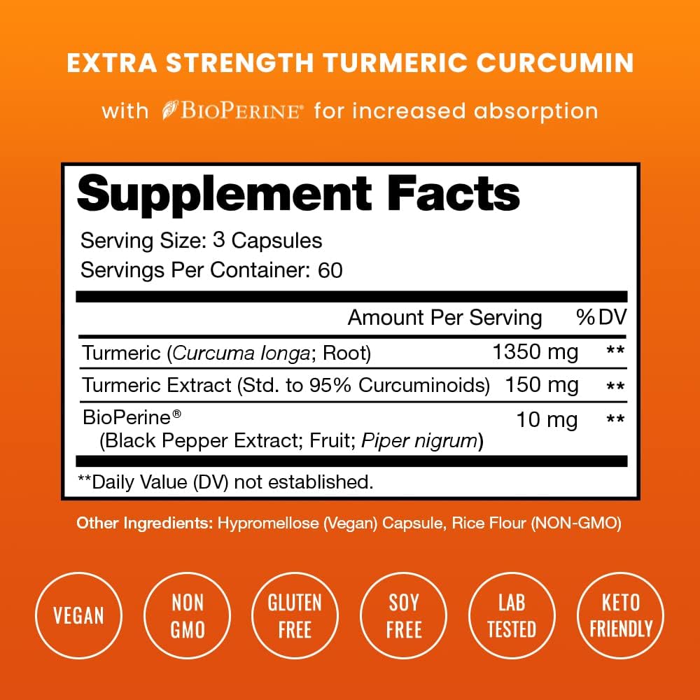 Turmeric Curcumin with Black Pepper Extract 1500mg 180 count