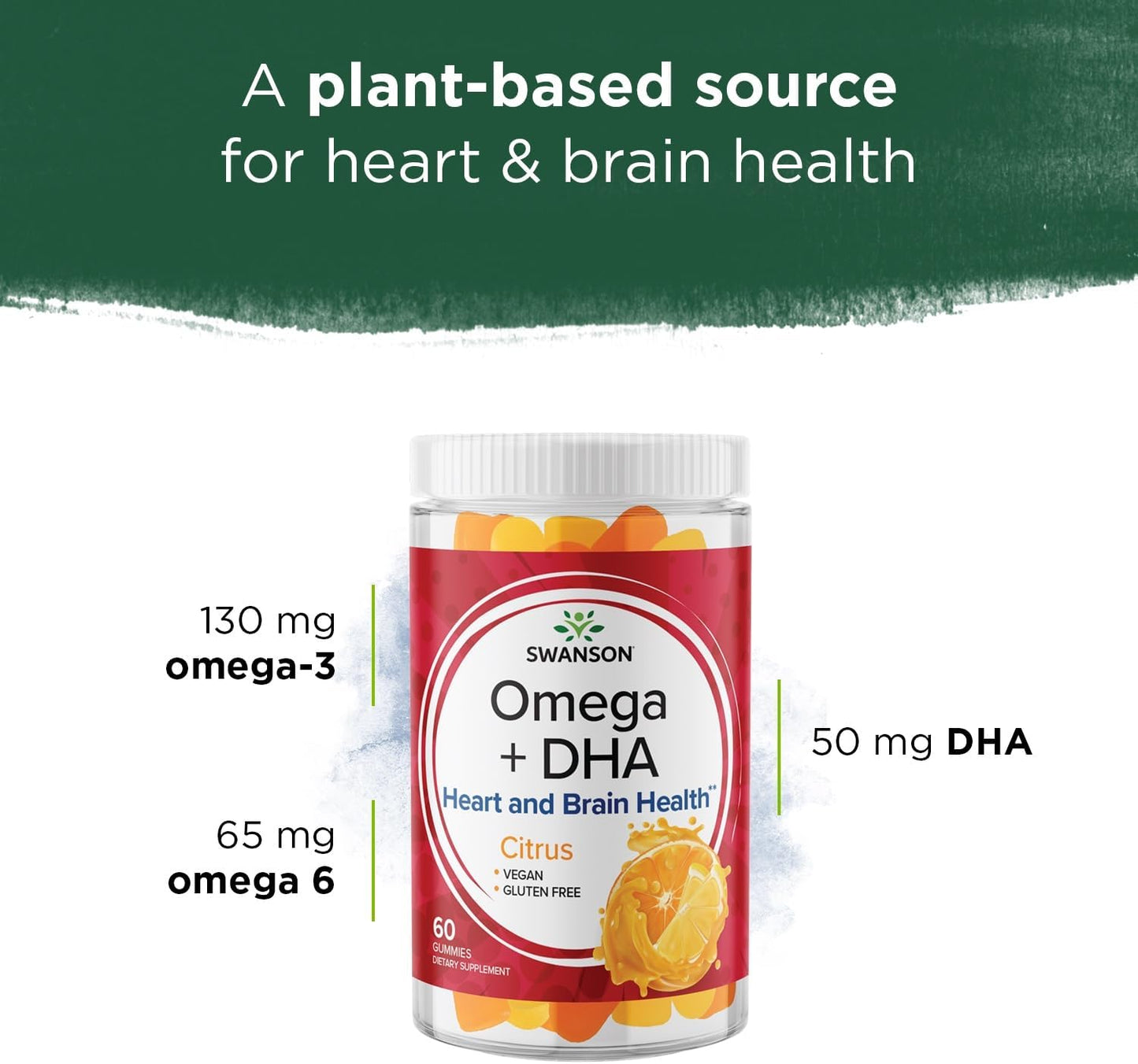 Swanson Adult Omega + DHA Gummies -  Promoting Brain & Heart Health 60 gummies