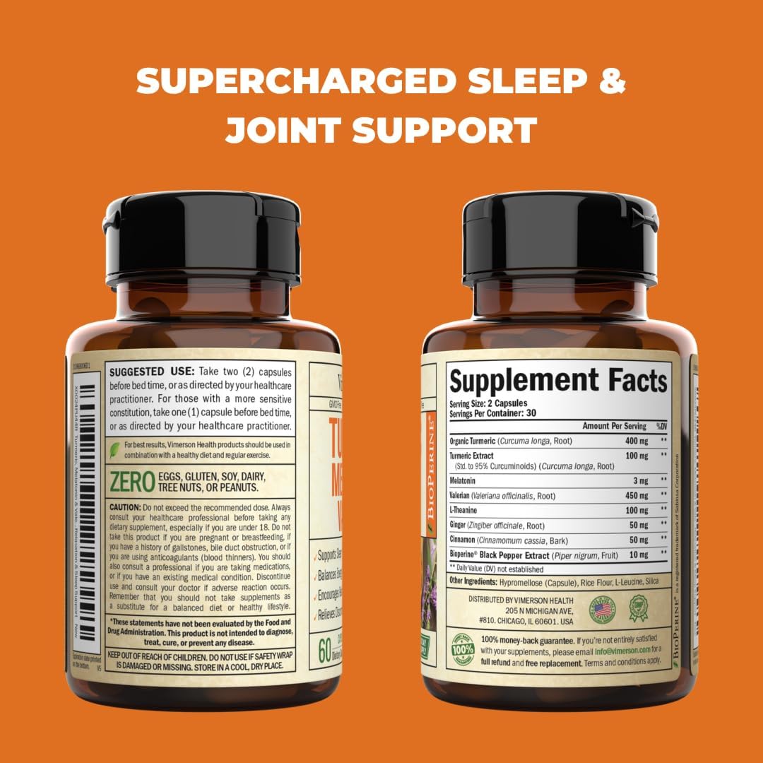 Turmeric, Melatonin & Valerian Root Sleep Aid Supplement - 60 capsules