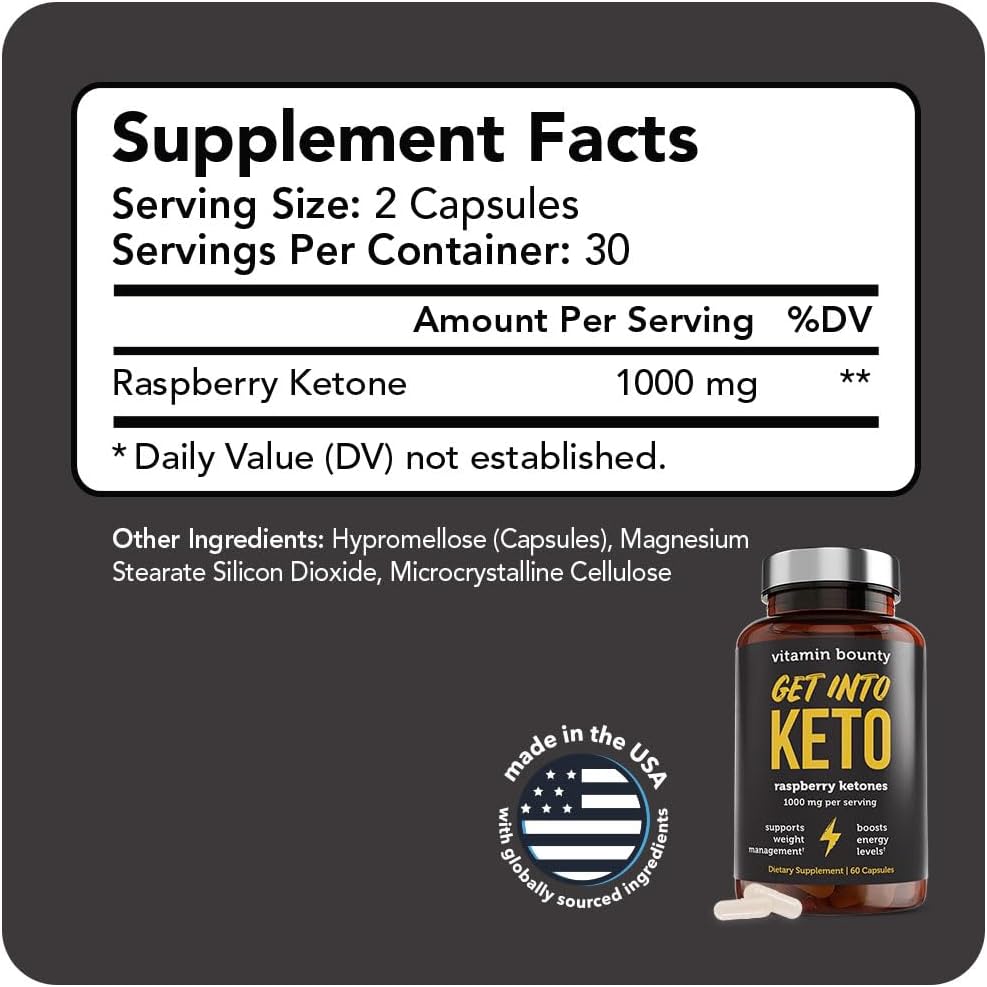 Vitamin Bounty Get Into Keto Pills - Premium Raspberry Ketones , 60 Capsules