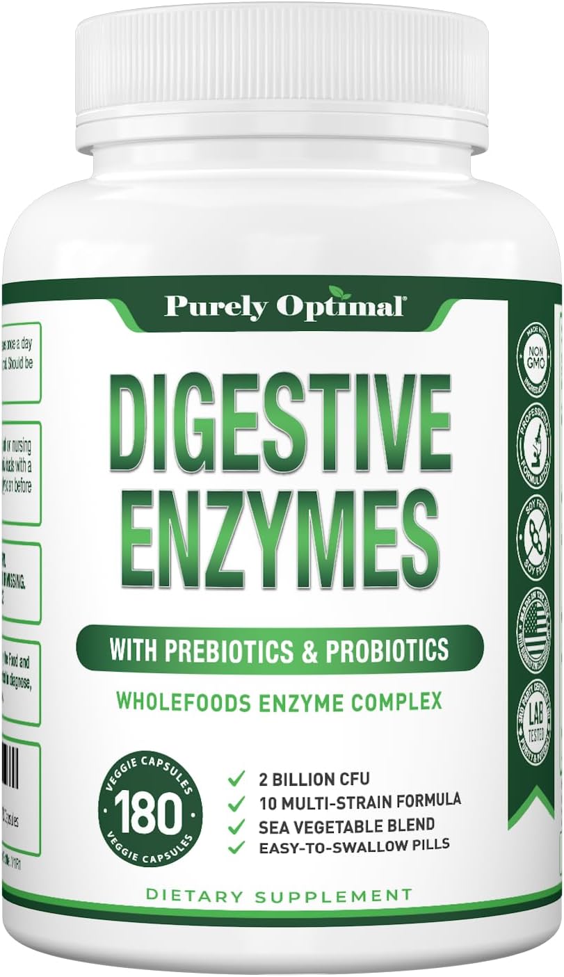 urely Optimal Premium Digestive Enzymes Plus Prebiotics & Probiotics- 180 Capsules