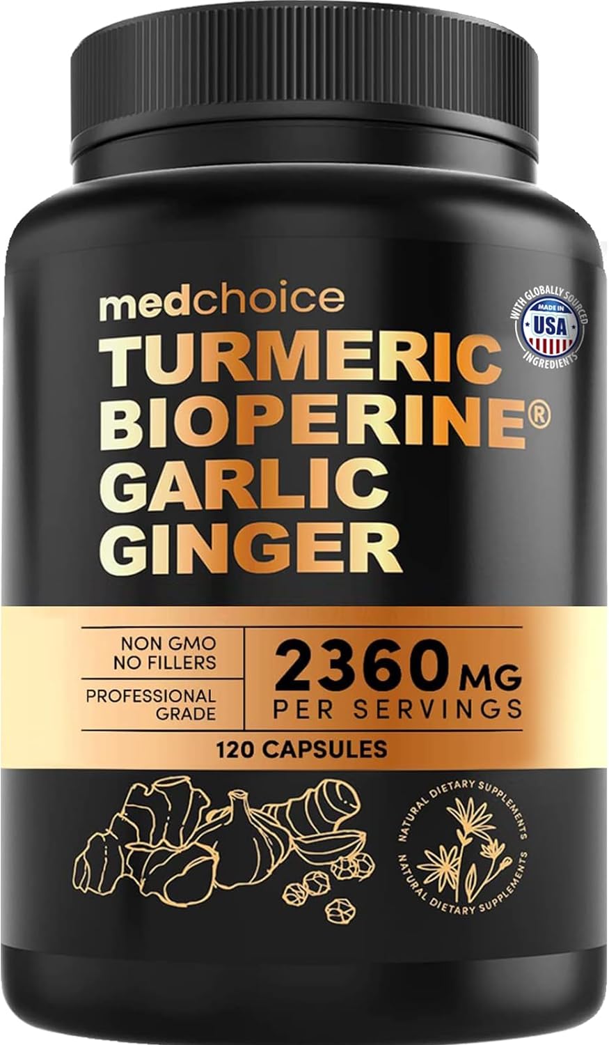 4-in-1 Turmeric and Ginger Supplement with Bioperine 2360 mg (120 ct)