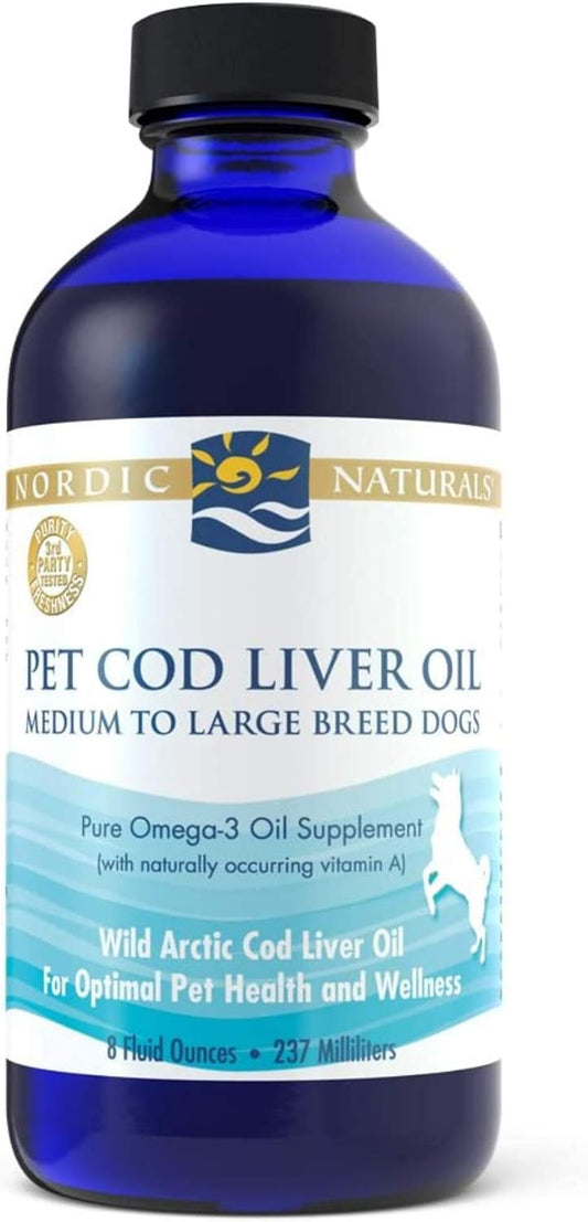 Nordic Naturals Pet Cod Liver Oil, Unflavored - 8 oz - 1104 mg Omega-3 Per Teaspoon - Fish Oil for Dogs with EPA & DHA