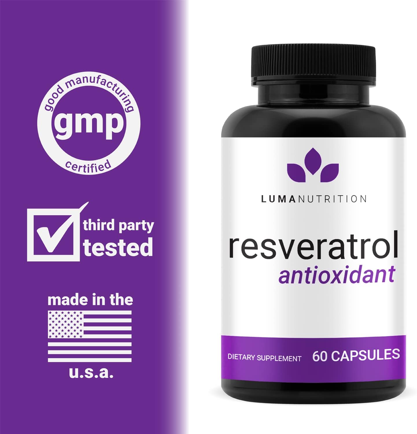 Luma Nutrition High Purity Resveratrol Capsules - 98% Trans-Resveratrol - 60 capsules