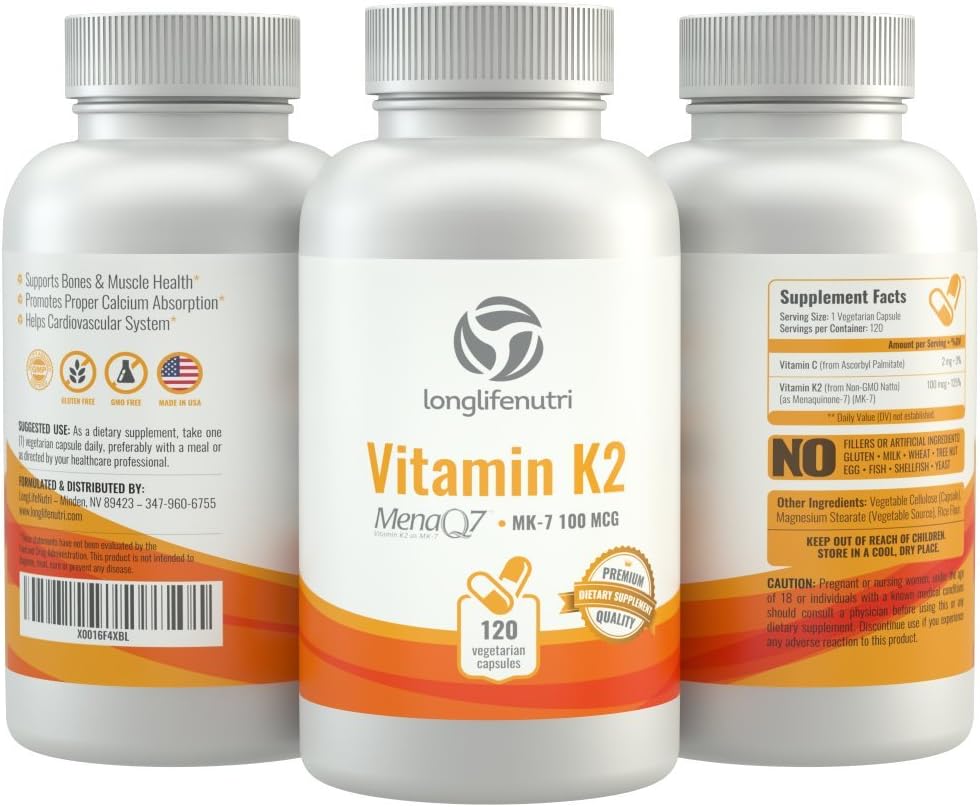 LongLifeNutri Vitamin K2  MenaQ7-120 Veg Caps