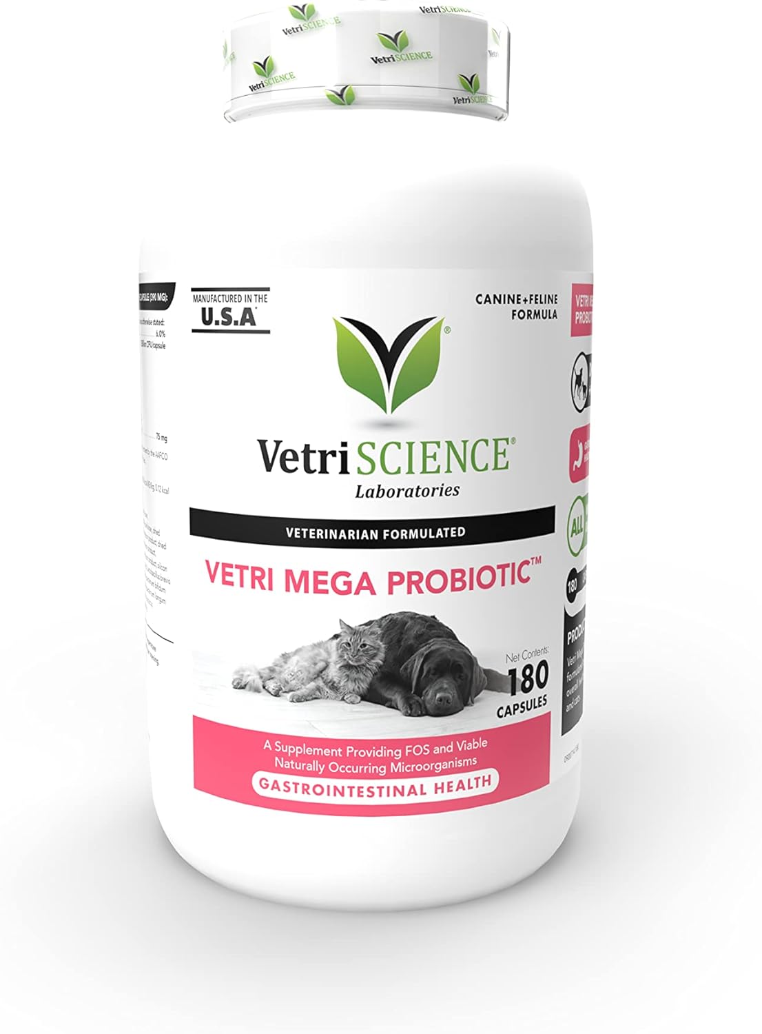 VetriScience Vetri Mega Probiotics for Dogs & Cats– 180 Capsules