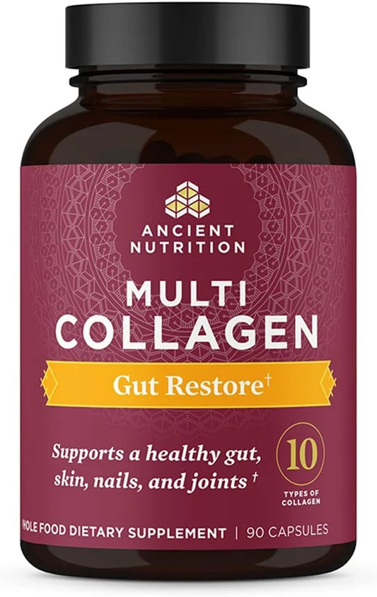 Ancient Nutrition Collagen Pills with Probiotics for Gut Health, Multi Collagen Capsules Gut Restore 90 Count